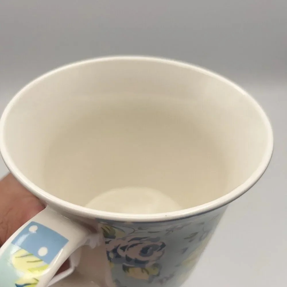 Pier 1 Imports Blue Floral Polka Dot Rim Coffee/Tea Cup Mug